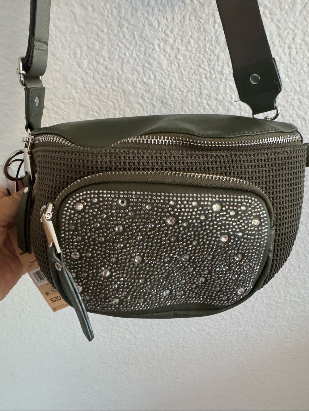 Steve Madden Olive Green Rhinestone Accent Crossbody Bag